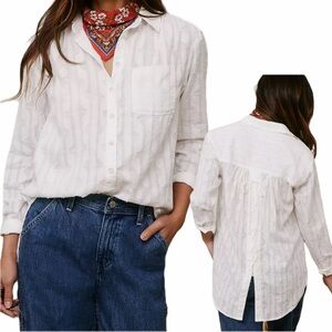 PILCRO Anthropologie Theresa Laced Back Button Up SMALL White Top Textured Boho